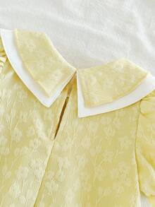 SHEIN Vintaside Kids 1pc Baby Girls Yellow Summer Elegant Fiesta Noche Dress,Jacquard Textured Reversible Collar A-Line Short Sleeve Casual Versatile Dress For Outings - Multicolor - View 7