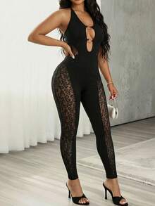 VaVaBold Bộ đồ Catsuit hở lưng họa tiết da báo gợi cảm thời trang - màu đen - Xem 3