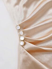 Franclia Women's Elegant Fitted Ruched Draped Neck Long Dress