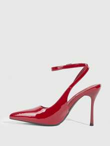CUCCOO SZL Pointed Toe Stiletto High Heel Black Glossy Fabric Fashion Versatile Sexy Party Ankle Strap Women's High Heel Pumps, Women's Backless Pumps For Christmas - Mirror Crimson 159 - View 9