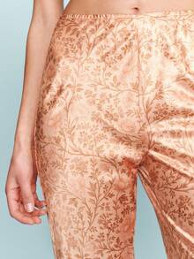 lacRébo Pantalones de satén fluido de color naranja claro con estampado floral, estilo vintage de primavera y verano, estilo francés y parisino - Marrón Mocha - Ver 1