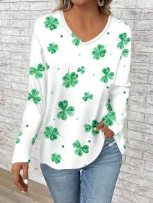 Mellowie Áo thun nữ cỡ lớn in hoa, cổ chữ V, tay dài, dáng rộng, thích hợp cho mùa xuân/thu. - Nhiều màu - Xem 4