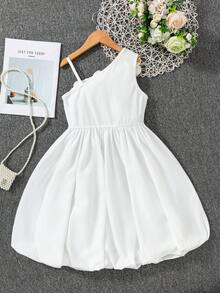 Tween Girls' Spaghetti Strap Dress,3D Floral Decor White Elegant Summer Vacation Holiday Birthday Party Fitted Ribbed Top Gentle Style Outfit - White - View 3