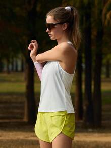 SHEIN In My Nature Women's Outdoor Reflective Stripe Patchwork Mesh Racerback Tank Top - White - View 7