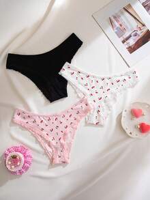 3 piezas/Paquete Bragas de mujer con lindo estampado de cerezas - Multicolor - Ver 4