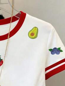 Resyla 大码女式休闲水果印花T恤，夏季 - 彩色 - 查看 4