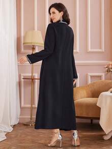 Al Najma 女士时尚休闲亮片拼接灯笼袖宽松阿拉伯风格连衣裙 - 黑色 - 查看 2