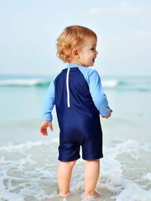 男童海军蓝和浅蓝色长袖恐龙印花连体衣 - 彩色 - 查看 2