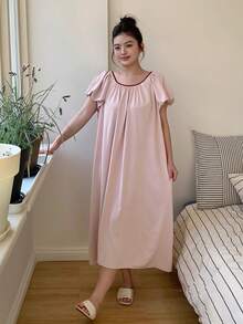 Dazy Plus Loose Backless Tie Casual Cute Long Nightgown, Pink, Spring/Summer - Pink - View 4