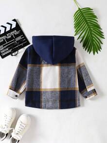 SHEIN 幼儿男童格子图案连帽衬衫外套，返校季，春秋季