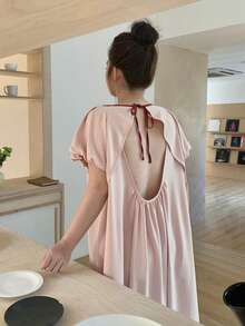 Dazy Plus Loose Backless Tie Casual Cute Long Nightgown, Pink, Spring/Summer - Pink - View 7