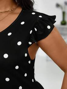 SHEIN Lady فستان مناسب للمقاسات الكبيرة مطبوع بنقاط بولكا ذو طبعة نباتية أنيقة، صيفي - متعدد الألوان - مشاهدة 4