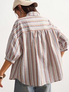 Bohemela Casual Woven Striped Loose Blouse For Women - Multicolor - View 9