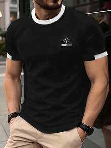 Manfinity Homme Men's Casual Contrast Trim Short Sleeve T-Shirt, Summer Mens Designer Tshirt - Multicolor - View 1