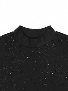 SHEIN Tall Women's Mandarin Collar Sleeveless Fitted Sequin Embellished Short Bodycon Dress - Black - View 5