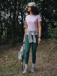 SHEIN In My Nature Lättviktig t-shirt med lapptäcke i mesh för kvinnor, lila, för utomhusbruk - Mauve Lila - Visa 6