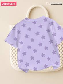 Young Girls' Letter & Cartoon Graphic Round Neck Short Sleeve T-Shirt, Ideal For K-Pop Fans And Everyday Wear, Purple Cute Tee For Young GirlSuitable For All Seasons Kids Shirt Girls Pop Pop Shirt Kids Kid Shirt Girl Shirts For Teens Girls Cartoon Kids Tops - White - View 2