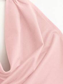 Sweetra 黑色深V领露背系带紧身迷你连衣裙，性感修身 - 淺粉色 - 查看 4