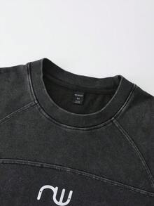 ROMWE MEN Essentials Áo thun nam tay ngắn dáng rộng, phối nhiều mảnh vải, kiểu dáng rách rưới - màu đen - Xem 7