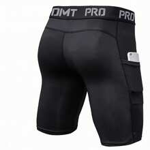 Conjunto de 4 bóxers deportivos de hombre de secado rápido con bolsillos, pantalones cortos de compresión de rendimiento de pierna larga para hombre. - Negro - Ver 1