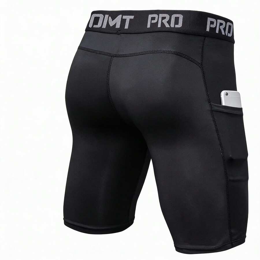 Conjunto de 4 bóxers deportivos de hombre de secado rápido con bolsillos, pantalones cortos de compresión de rendimiento de pierna larga para hombre. - Negro - Ver 1