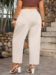 EMERY ROSE Plus Size Solid Color Webbing Waist Casual Pocket Loose Jeans - Apricot - View 2