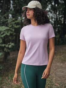 SHEIN In My Nature Lättviktig t-shirt med lapptäcke i mesh för kvinnor, lila, för utomhusbruk - Mauve Lila - Visa 4