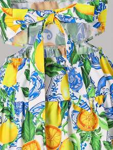 Emery Rose Kids Emery Rose Kids Đầm dự tiệc thường ngày in hình lá chanh cho bé gái - Màu vàng - Xem 6