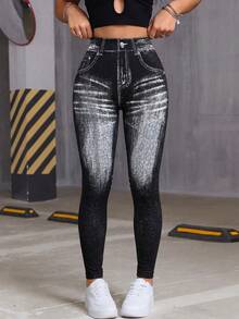 Easithlete 2pcs Women's Black & Blue Seamless Knitted High Waist Slimming Jegging Leggings - Multicolor - View 3