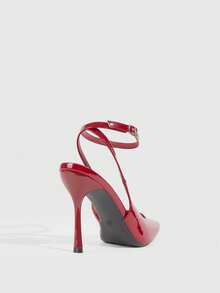 CUCCOO SZL Pointed Toe Stiletto High Heel Black Glossy Fabric Fashion Versatile Sexy Party Ankle Strap Women's High Heel Pumps, Women's Backless Pumps For Christmas - Mirror Crimson 159 - View 8