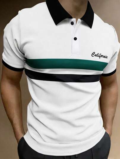 Manfinity Mode Men's Printed Short Sleeve Polo Shirt, Suitable For Casual, Outdoor And Party Wear Golf Shirt For Men Mens T Collar T Shirt College Style Pattern Polo Men T Shirts For Men Green And White Polo Shirts For Men Collar Old Money,Daily Leisure, Weekend Trips, Outdoor Activities, Travel Expeditions, Relaxed Work Environments Or Semi-Formal Occasions, Boyfriend/Husband Gift, Anniversary /Birthday Gift Party Summer Vacation Holiday New Years Wedding Valentine's Day