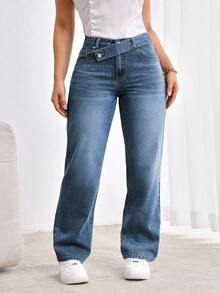 Flexra Women's Plus Size Casual Straight Leg Jeans - Dark Wash - View 6