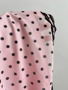 Elamini 女士粉色波点网纱印花撞色缎带蝴蝶结装饰衬里打底裤荷叶边迷你裙，甜美优雅，适合春夏、浪漫、约会、度假、海滩、休闲等场合，百搭实用 - 粉色 - 查看 8