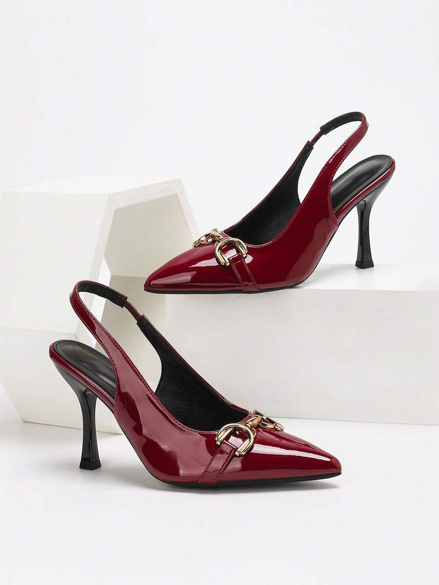 CUCCOO SZL Women's Solid Color Pointed Toe Fashionable Elegant Commuting High Heels - Burgundy - View 1