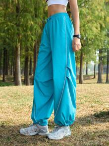 SHEIN In My Nature Quần nữ điều chỉnh eo, kiểu dáng thường ngày, đa năng, thích hợp cho tập luyện và hoạt động ngoài trời. - Màu xanh ngọc - Xem 1