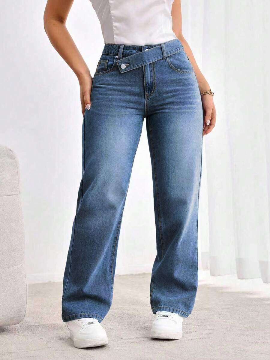 Flexra Women's Plus Size Casual Straight Leg Jeans - Dark Wash - View 1