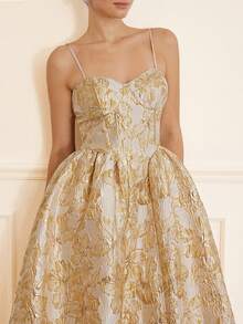 BELROSIE Robe camisole midi plissée élégante à taille cintrée en jacquard pour soirée - Multicolore - Voir 2
