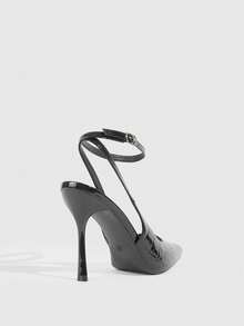 CUCCOO SZL Pointed Toe Stiletto High Heel Black Glossy Fabric Fashion Versatile Sexy Party Ankle Strap Women's High Heel Pumps, Women's Backless Pumps For Christmas Valentine's Day - 7639 stone pattern black - View 9