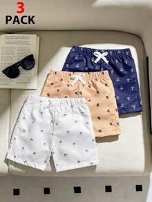 SHEIN 3pcs Baby & Toddler Boys' Casual Multi-Color Elastic Waist Drawstring Printed Shorts  Suitable For Summer Outdoor  School  Daily  Vacation And Party - Multicolor - View 3
