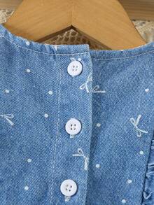 女婴牛仔连衣裙，新款上市，甜美可爱的蝴蝶印花水洗牛仔连衣裙，适合日常外出、度假、派对穿着。 - 淺色水洗藍 - 查看 6