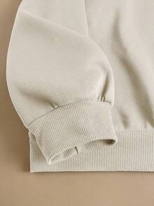 Resyla 大码女式标语刺绣休闲简约复古宽松圆领卫衣，冬季 - 杏色 - 查看 5