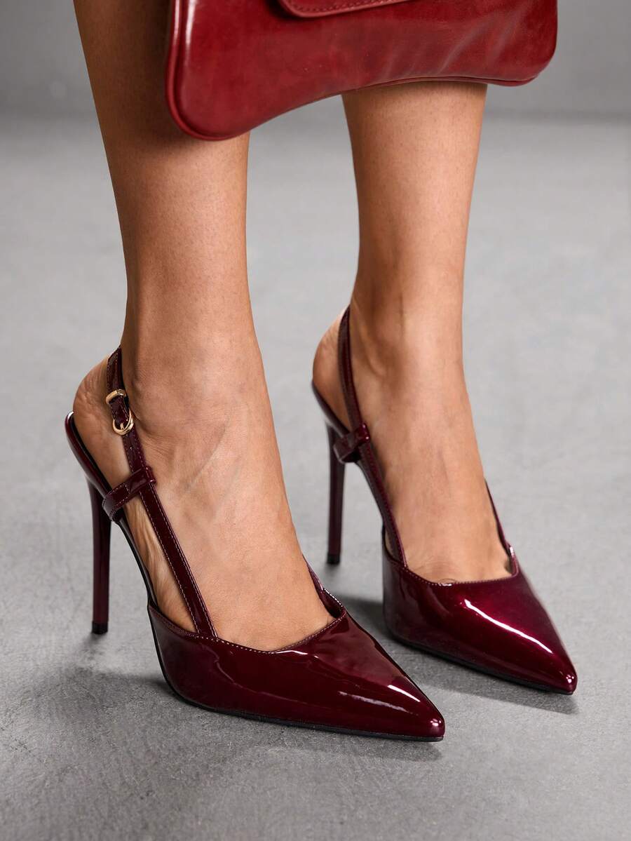 CUCCOO SZL Women's Elegant Pointed Toe Pumps For Commuting Valentine's Day - Mirror burgundy - View 1