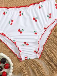 SHEIN Cherry Print Girls Tankini Swimsuit Set, Sweet & Cute Style - Multicolor - View 6