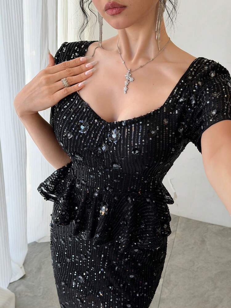 Women's Fashionable Sequin High Slit Dress, Summer Sundress