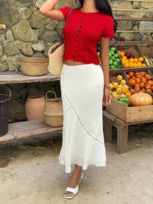 Sunnyshic Casual Versatile Vacation Style Women Short Sleeve Cardigan - Red - View 6