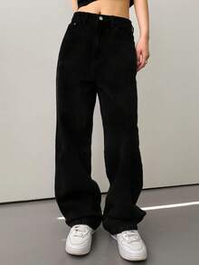 DAZY 女士水洗韩式百搭小码牛仔裤 - 黑色 - 查看 1