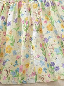 Souflis Souflis 法国新款复活节女婴黄色兔子花园图案彼得潘领短袖连衣裙，适合居家、外出及各种场合穿着。 - 黃色 - 查看 14