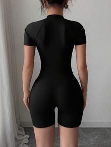 Traje de baño de una pieza para mujer ideal para playa , de unicolor y estilo ajustado - Negro - Ver 2