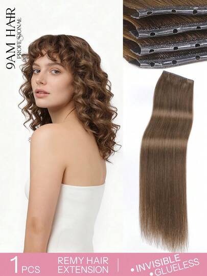 9AM HAIR Butterfly Weft Hair Extensions Human Hair Glueless OVO Pu Hole Genius Hand Tied Invisible DIY Double Weft Hair Extensions Straight 1pc 16 Inches