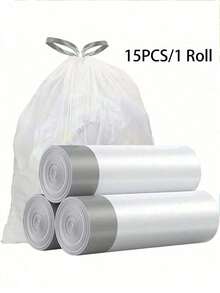 15Pcs/75pcs/Pack Thick Extra Large Drawstring Trash Bags, White Handles, Suitable For Kitchen, Office, Bedroom, Bathroom 4 Gallon Trash Cans, Convenient To Carry (Also Available In 15pcs/1 Roll Trial Pack),Kitchen,Bathroom,Home,Household Suppliers - Multicolor - View 18